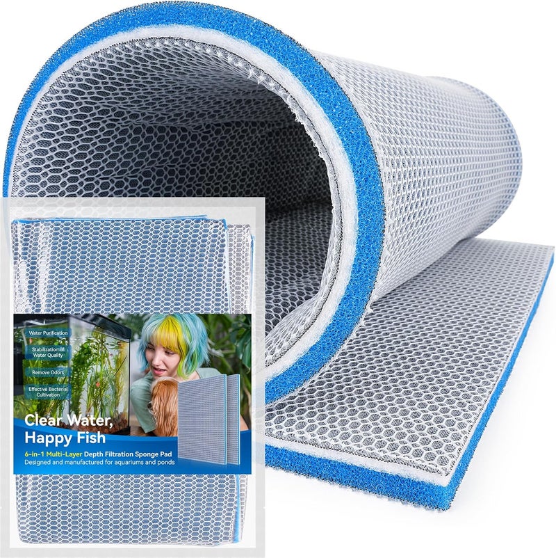 Borlech 8-Layer Fast-Acting Aquarium Filter Pad - Cut-to-Size Aquarium Floss Media for Fish Tank, Pond, Sump - Fast Water Polishing in Hours (23.62"x15.75"x0.6", 1 Pack) - Image 1